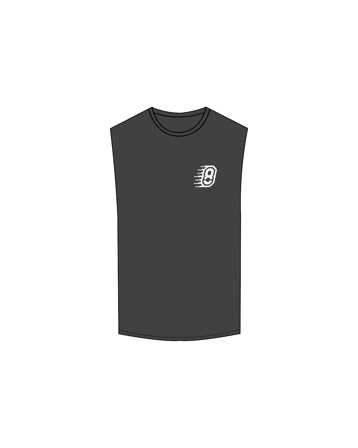 The Muscle Tank - Charcoal - Activ8 - Left Chest / Back - White