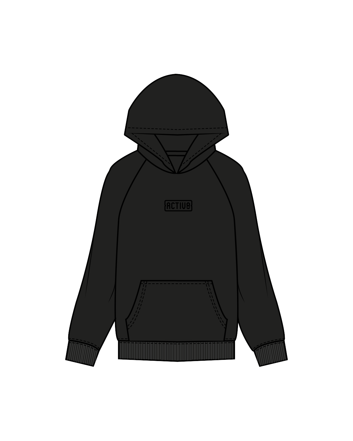 The Mens Hoodie - Black - Activ8 - Center Chest / Back - Black