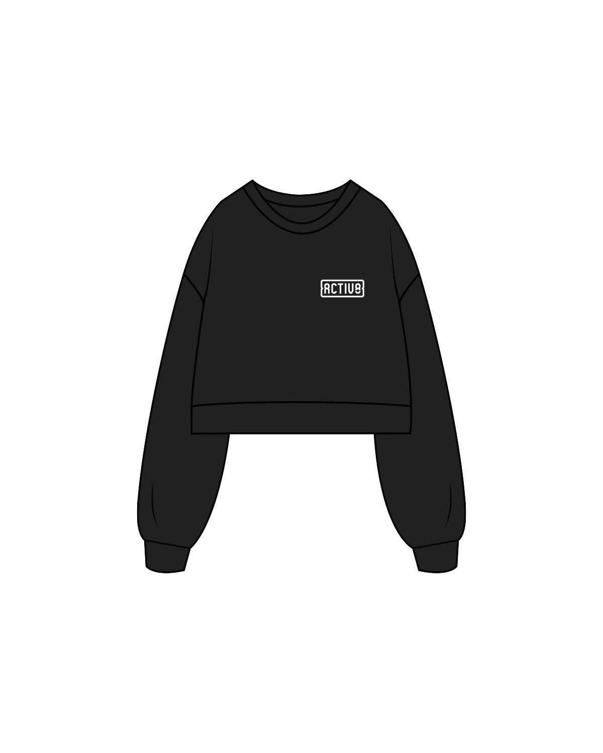 The Womens Crop Crewneck - Black - Activ8 - Left Chest / Back - White